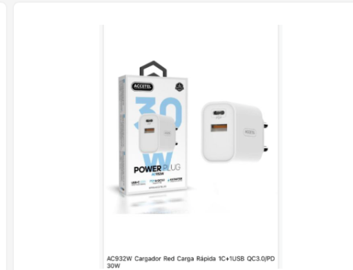 Cargador rápido Accetel AC932W USB-C + USB 30 W
