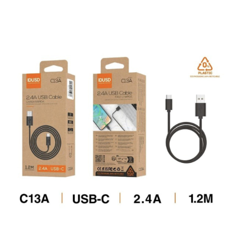 Cable USB-A a USB-C 2,4A de 1,2 m negro – C13A