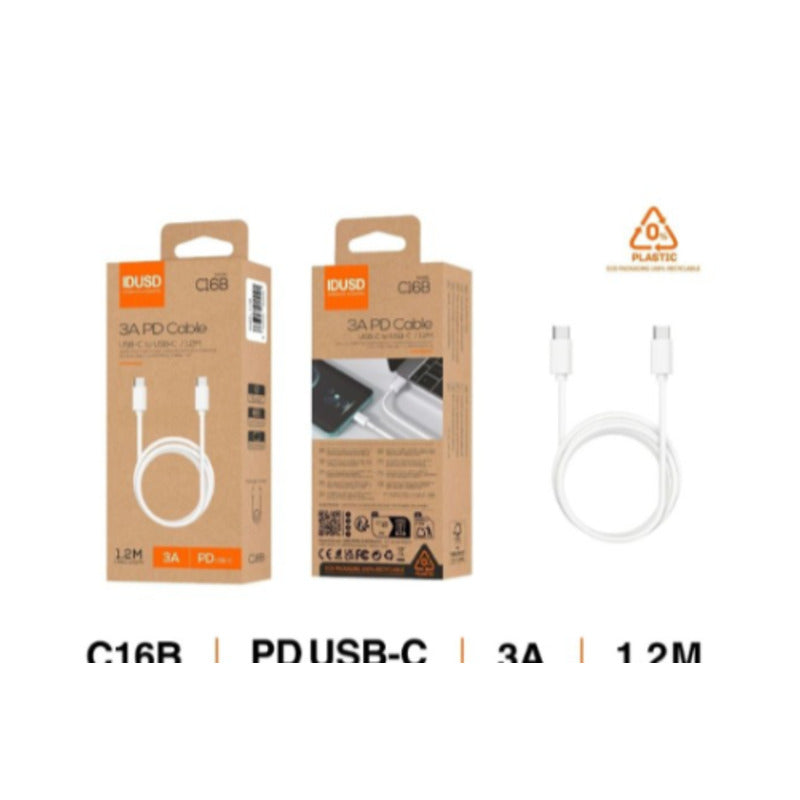 Cable USB-C a USB-C PD Eco 3A de 1,2 m blanco – C16B