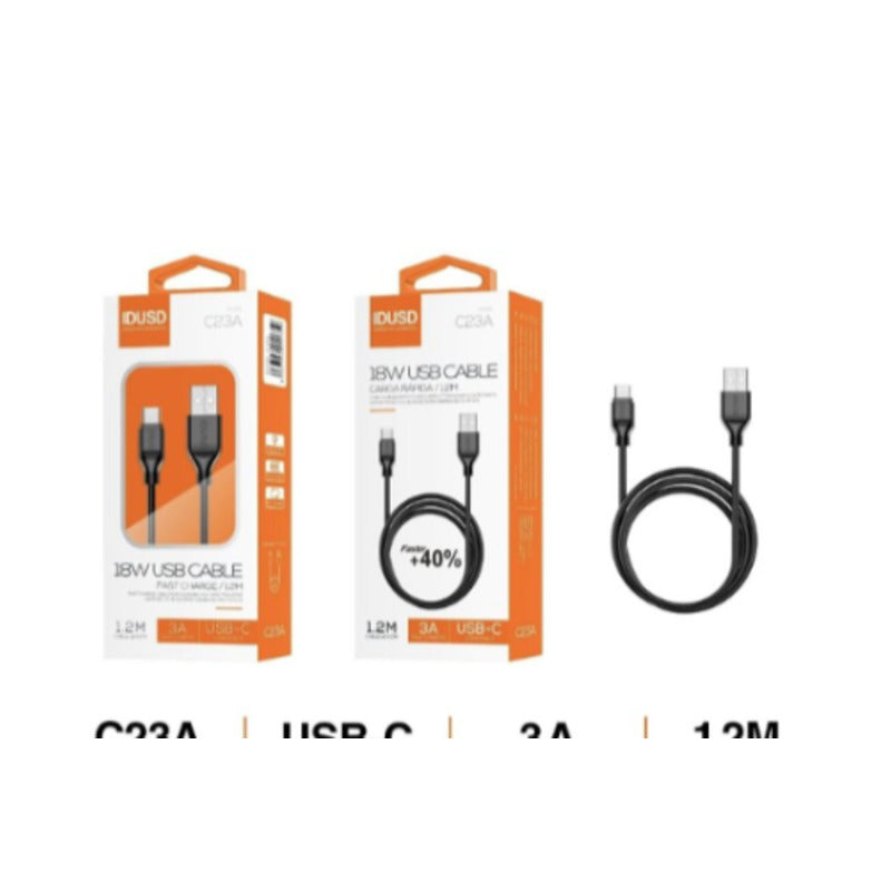 Cable USB-A a USB-C Turbo 3A de 1,2 m negro – C23A