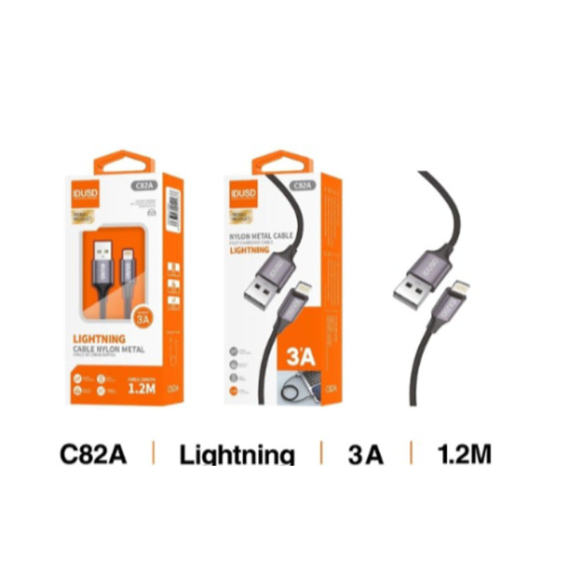 Cable USB-A a Lightning de nailon 3A de 1,2 m negro – C82A
