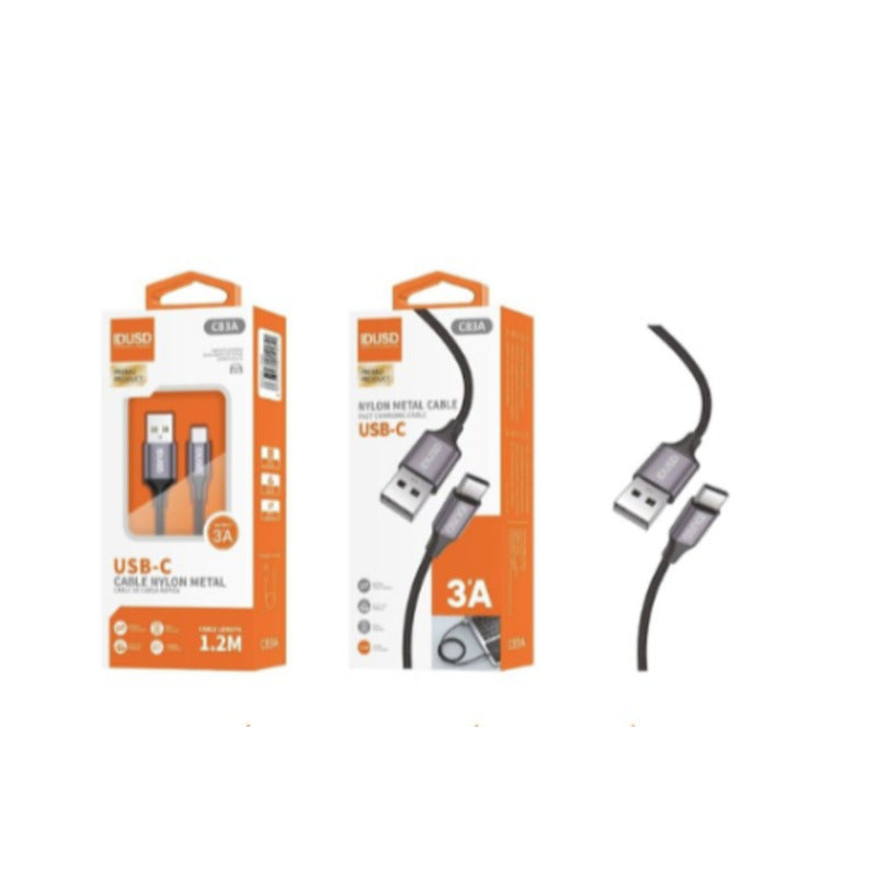Cable USB-A a USB-C de nailon 3A de 1,2 m negro – C83A