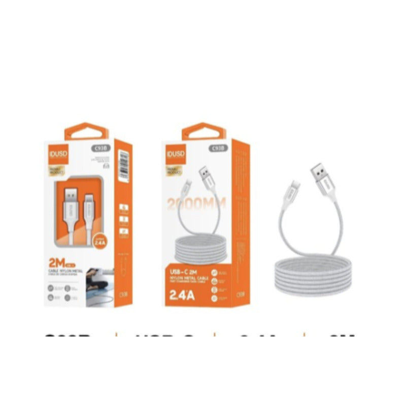 Cable USB-A a USB-C de nailon 2,4A de 2 m blanco – C93B