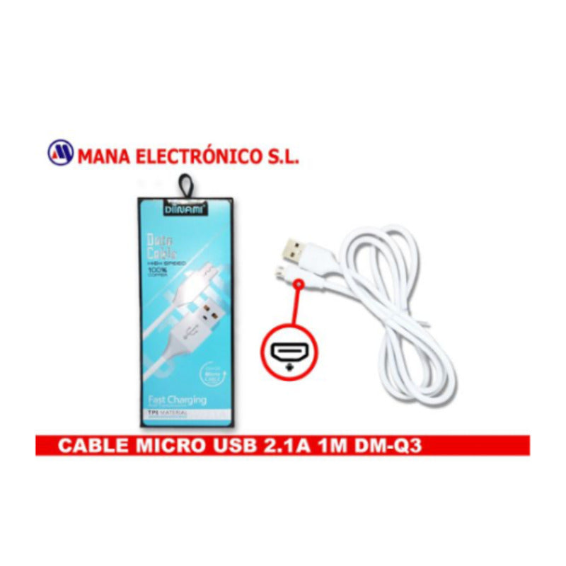 Cable USB-A a Micro USB V8 2,1A de 1 m blanco – DM-Q3