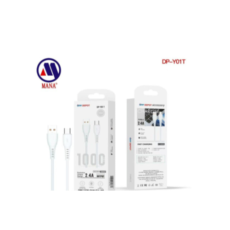 Cable USB-A a USB-C 2,4A de 1 m blanco – DP-Y01T