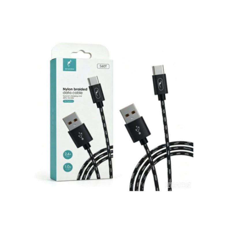Cable USB-A a USB-C de nailon 2,4A de 1 m negro – S60T