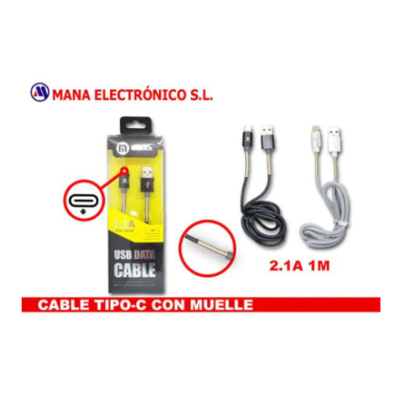 Cable USB-A a USB-C reforzado con muelle 2,1A de 1 m