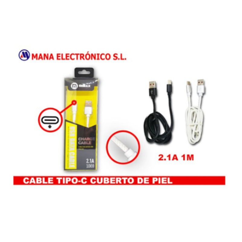 Cable USB-A a USB-C con acabado efecto piel 2,1A de 1 m