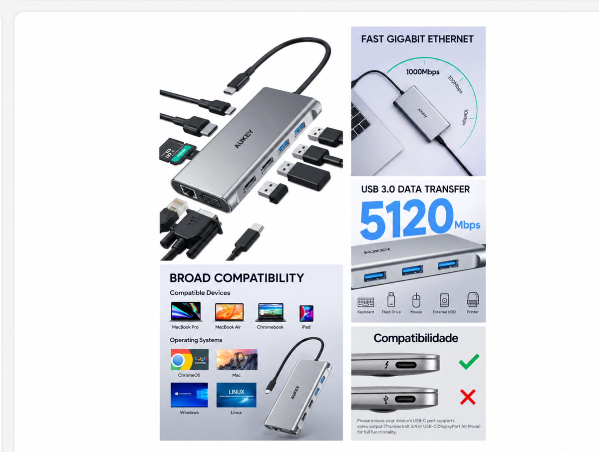 Hub USB-C Aukey CB-C89 10 en 1