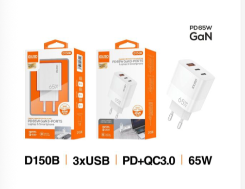 Cargador GaN Idusd D150B tres USB 65 W