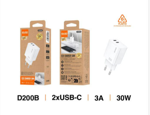 Cargador GaN Idusd D200B doble USB-C 30 W