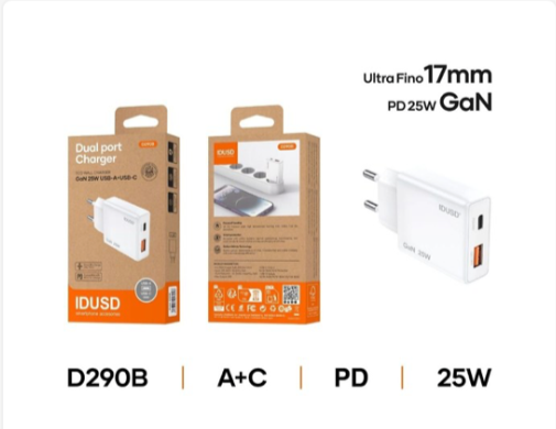 Cargador GaN Idusd D290B USB + USB-C 25 W