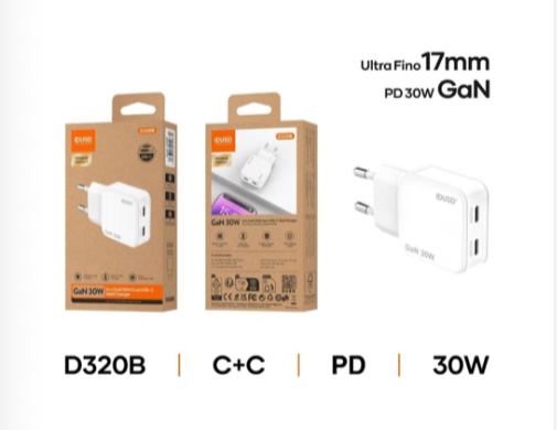 Cargador GaN Idusd D320B doble USB-C 30 W