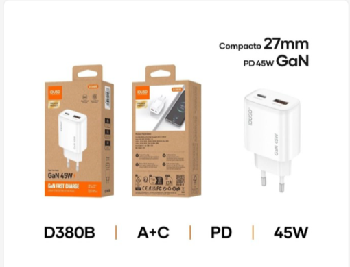 Cargador GaN Idusd D380B USB + USB-C 45 W