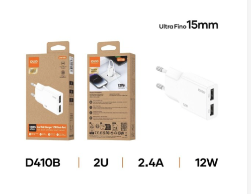 Cargador Idusd D410B doble USB 12 W ultrafino