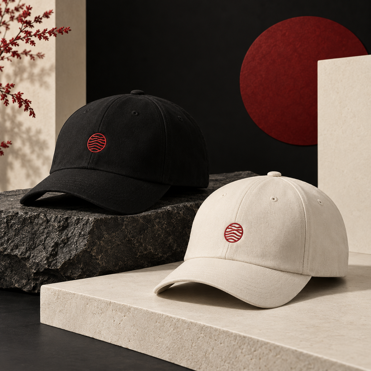 Gorras personalizadas Takumi Studio en negro y crema