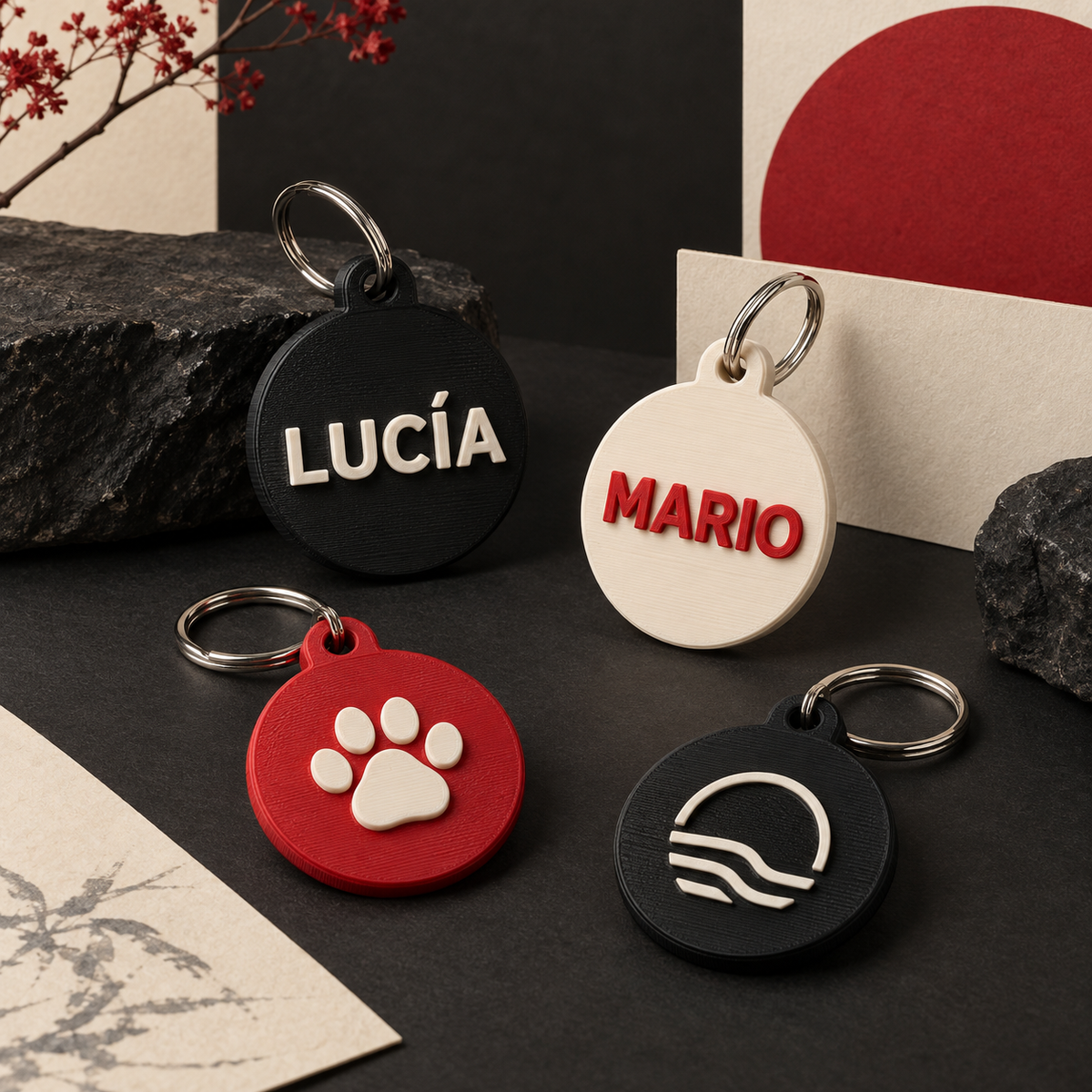 Ejemplos de llaveros 3D personalizados de Takumi Studio